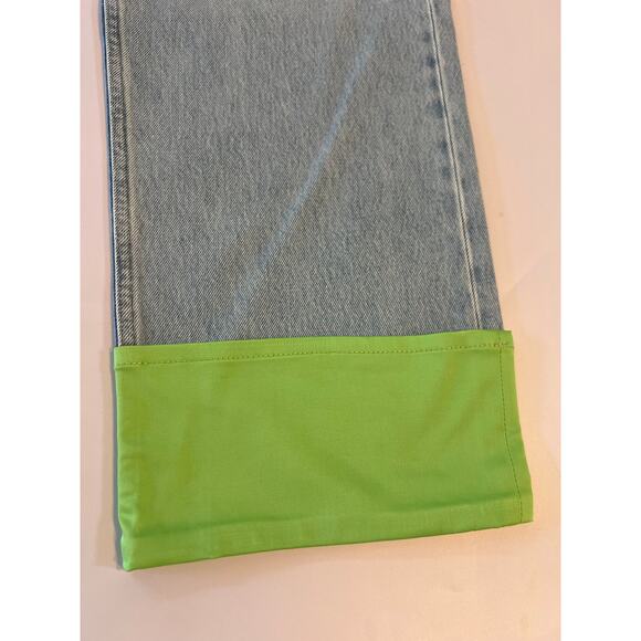 NWT Wandler High Rise Straight Leg Folded Denim Jeans Womens Size 32 Blue Green - Picture 8 of 16